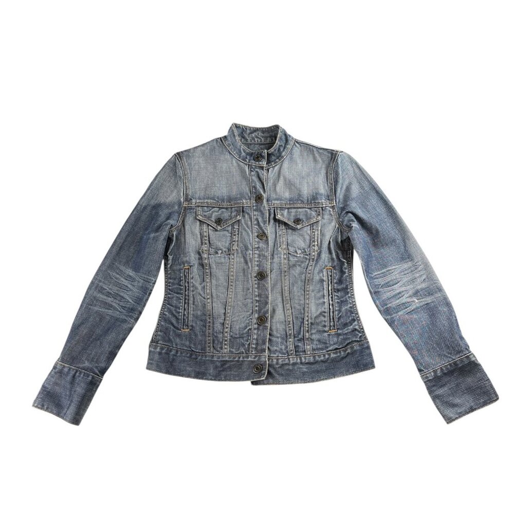 Vintage Y2K Gap Denim Jean Jacket Thrashed Distressed Grunge Size Small